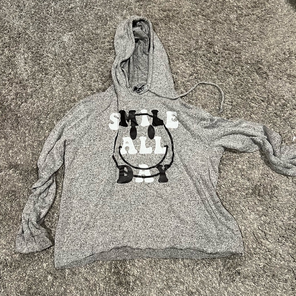 Gray Kids Long Sleeve Hoodie with Smile Design